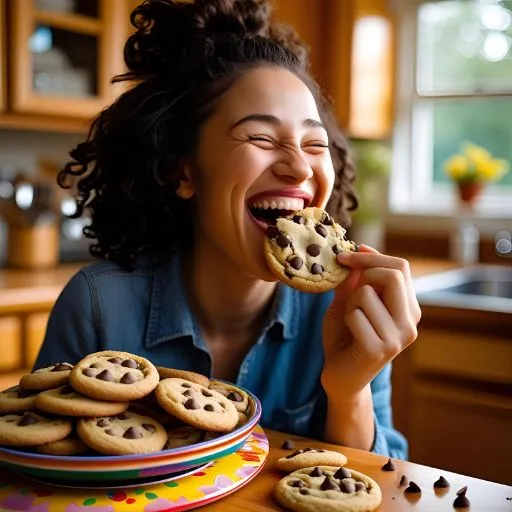 Multi Cookies Lächelnde Frau, welche es über sich ergehen lässt.