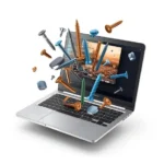 Die Stellschrauben im E-Commerce Abbildung eines Laptop mit verschiedenen Schrauben von KI generiert