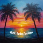 Betriebsferien Sonnenuntergang mit Palmen